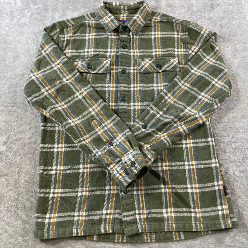 Patagonia Fjord Flannel Shirt Mens Small Green Plaid Organic Fall Preppy Casual